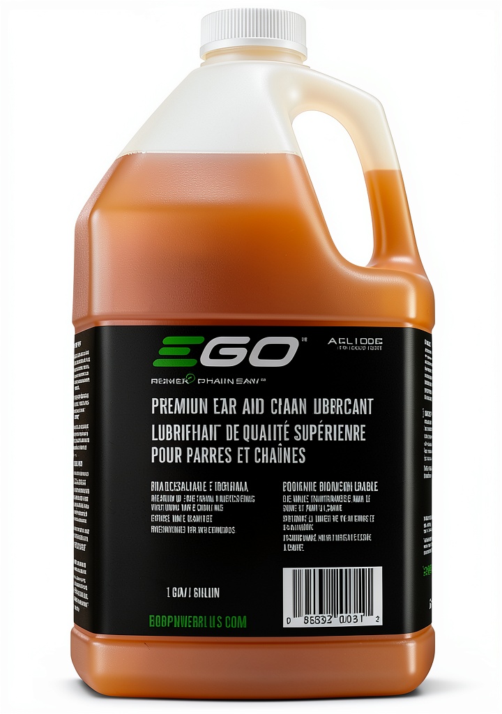 Installing EGO Powersports Chain Oil for Chain Saws on a wooden workbench