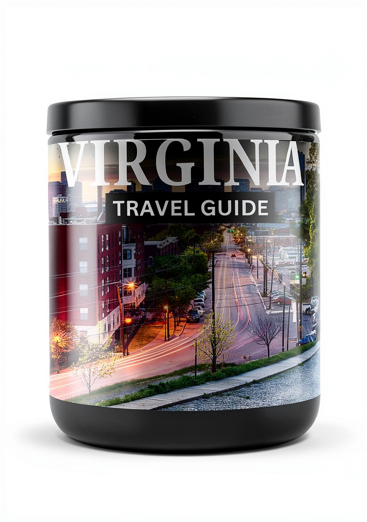 Installing Virginia Travel Guide Kindle Edition by Amazon on a wooden desk