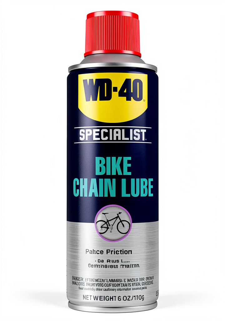 Installing WD-40 All-Conditions Chain Lube for Powersports on a wooden garage workbench