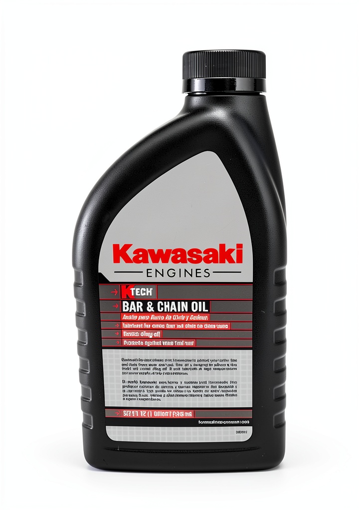 Installing Kawasaki 30 SAE Grade Chain Oil for Motorcycle ATV on a wooden workbench